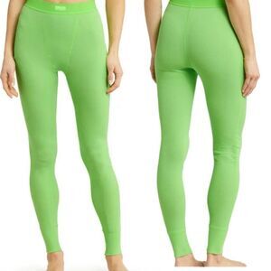 SKIMS Cotton Rib Thermal Leggings in Neon Green
